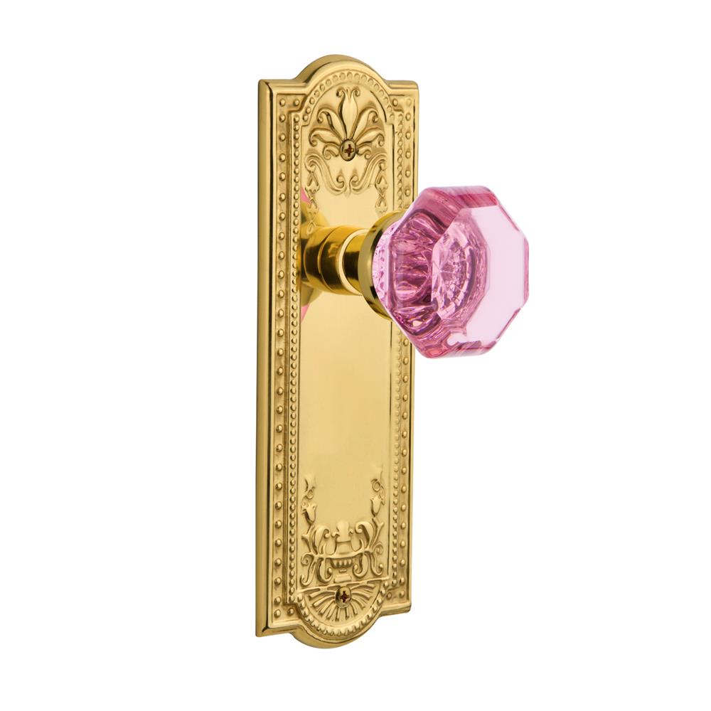 Nostalgic Warehouse MEAWAP Colored Crystal Meadows Plate Passage Waldorf Pink Door Knob in Polished Brass